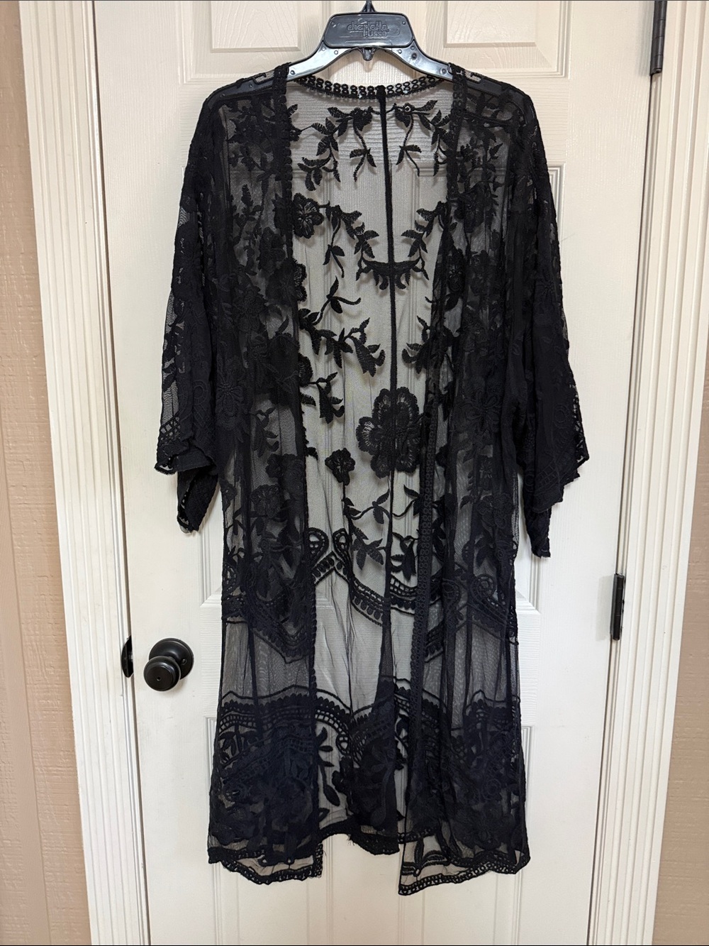 She + Sky Black lace sheer cardigan. Size S/ M
